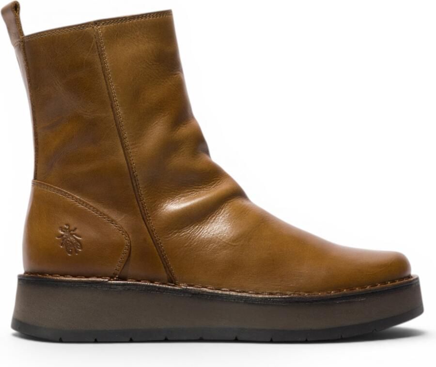 Fly London Dames Tan Lederen Rits Platform Enkellaarzen RENO053FLY