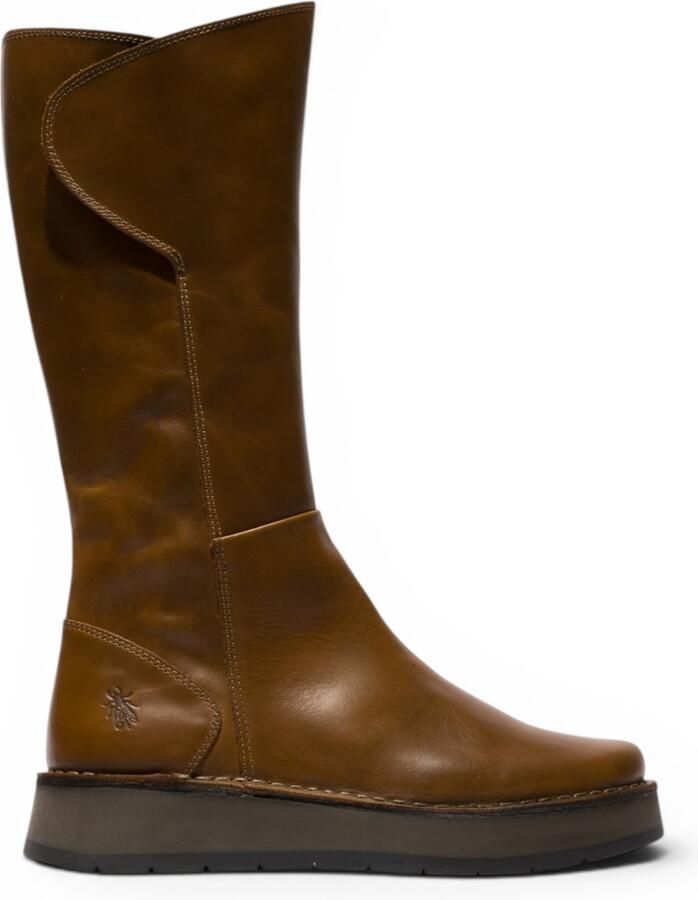 Fly London Dames Tan Leren High Pull On lange laarzen RHEA042