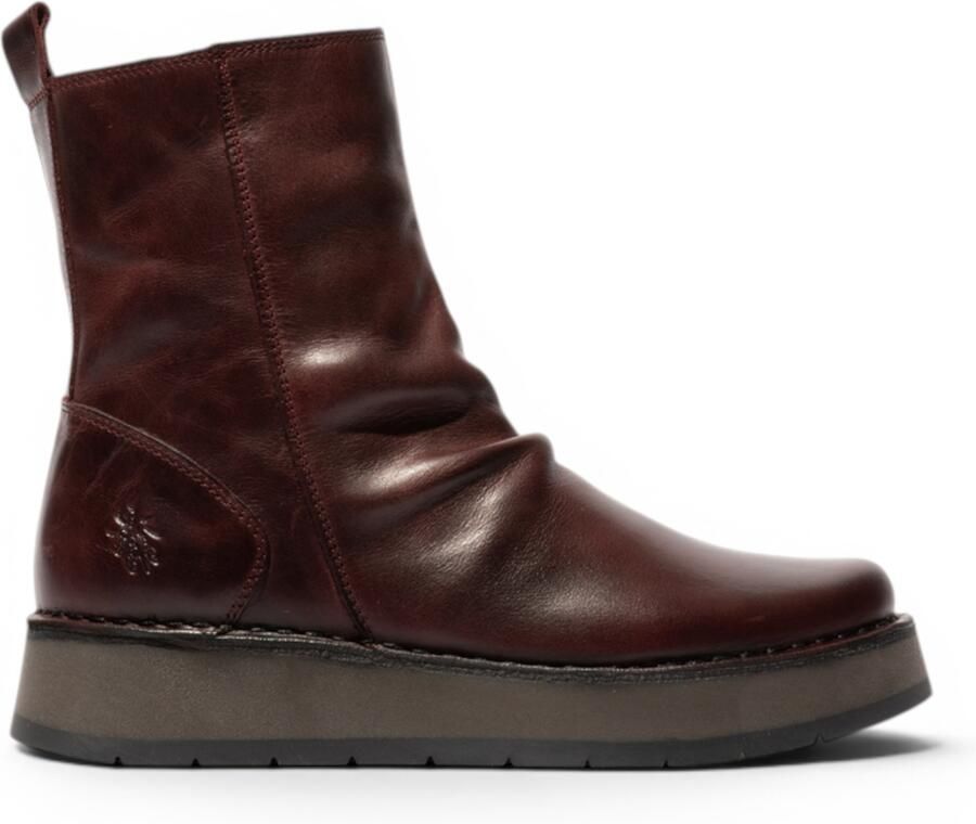 Fly London Dames Wijn Leren Rits Platform Enkellaarzen RENO053FLY