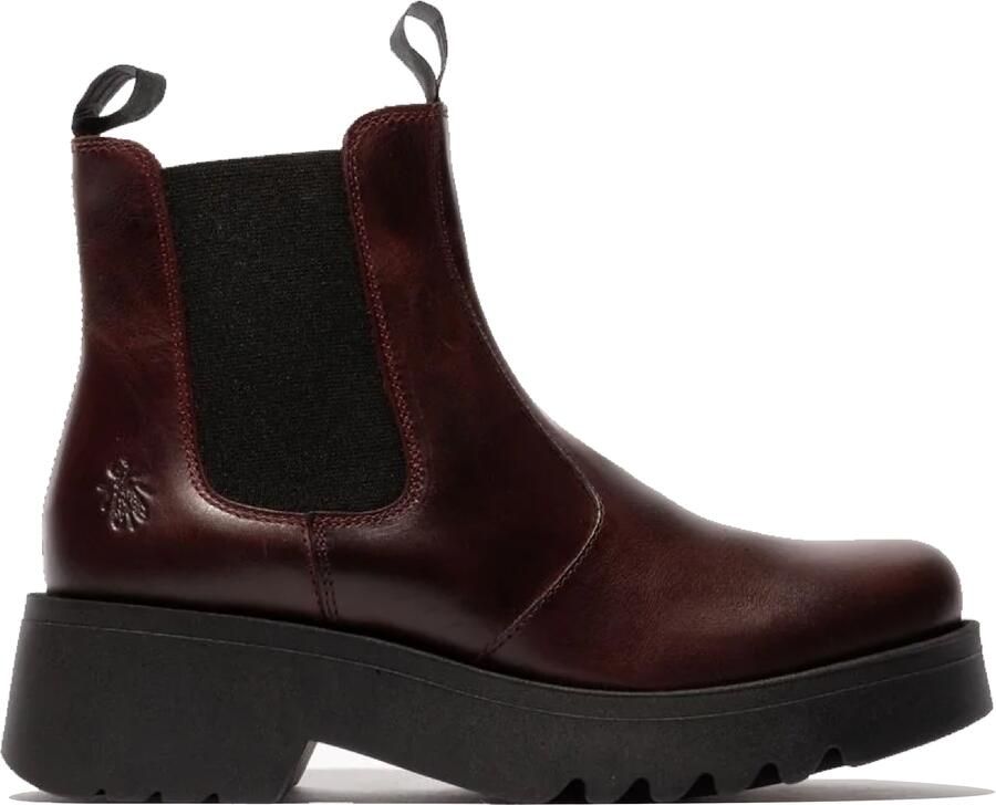 Fly London Dames Wijn MEDI789 Wedged Chelsea Enkel Leren Platform Laarzen