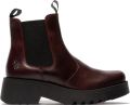Fly London Dames Wijn MEDI789 Wedged Chelsea Enkel Leren Platform Laarzen - Wijnrood