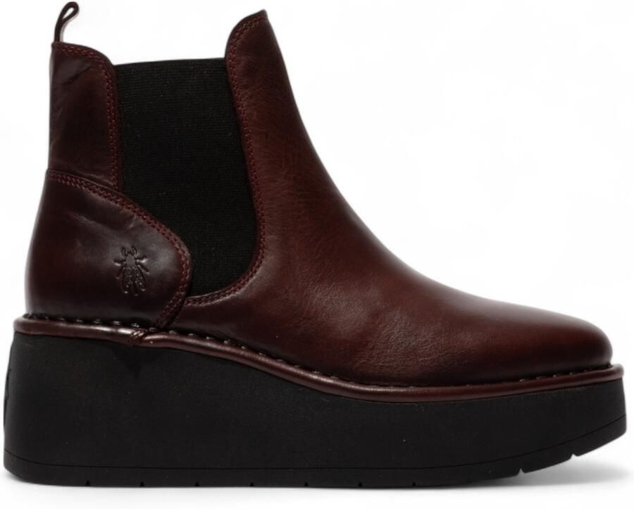 Fly London Dames Wijnrode HELY268 Chelsea Leren Enkellaarsjes met Platform Comfort