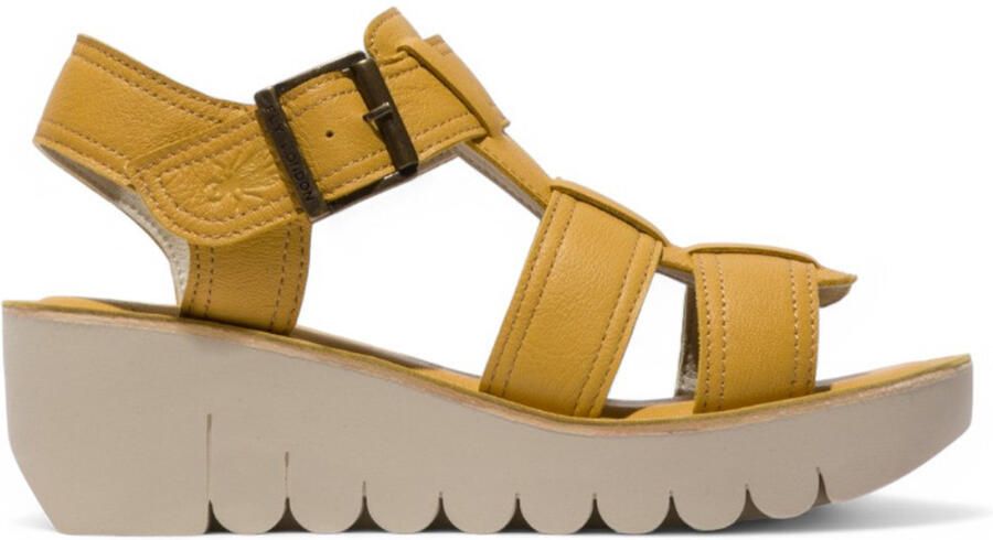 Fly London Dames YUDD236FLY Bumblebee Gele Leren Sandalen Espadrille Platform Wedges