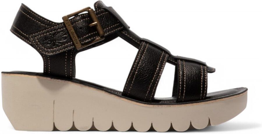 Fly London Dames YUDD236FLY Zwarte Mousse Leren Sandalen Espadrille Platform Wedges