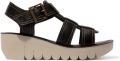 Fly London Dames YUDD236FLY Zwarte Mousse Leren Sandalen Espadrille Platform Wedges - Zwart
