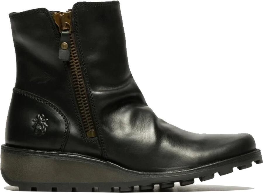 Fly London Dames Zwart MON944 Leren Wedgesleekte Enkellaarsjes Met Ritssluiting Chelsea Laarzen