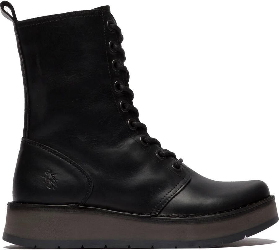 Fly London Dames Zwart RAMI043 Casual Leren Veter Enkellaarsjes