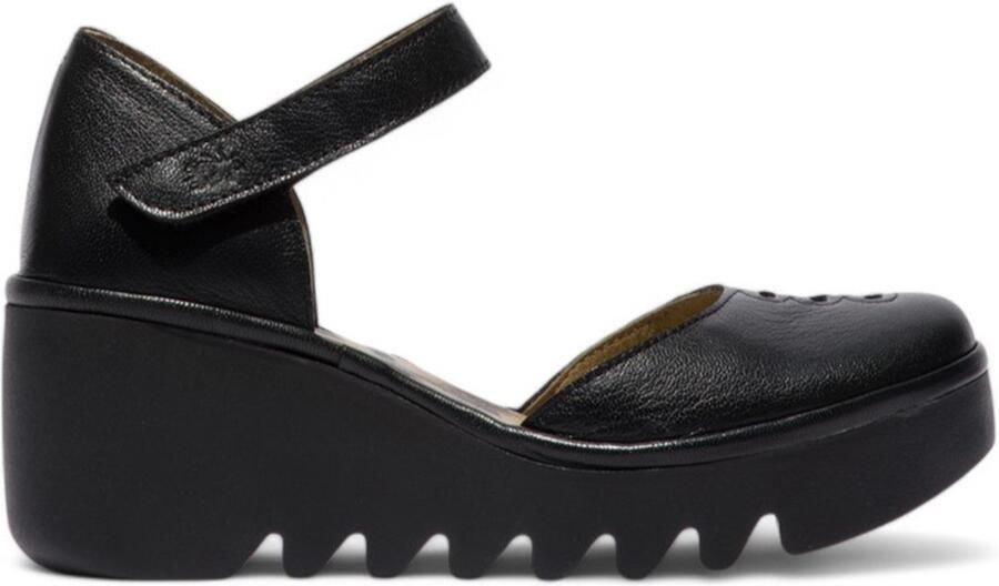 Fly London Dames Zwarte BISO305FLY Wedges Sandalen Espadrille Band Hakken