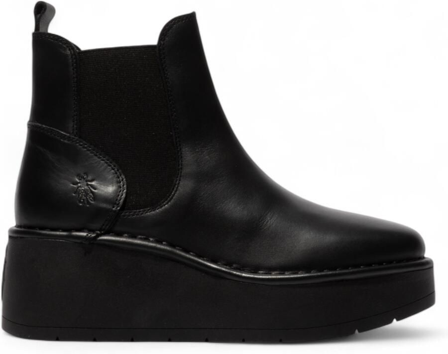 Fly London Dames Zwarte HELY268 Chelsea Leren Enkellaarsjes met Platform Comfort
