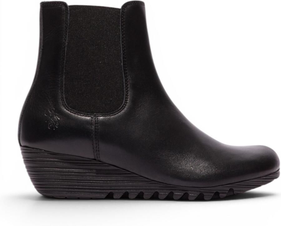 Fly London Dames Zwarte Leren Chelsea-laarzen met wighak ORFU496