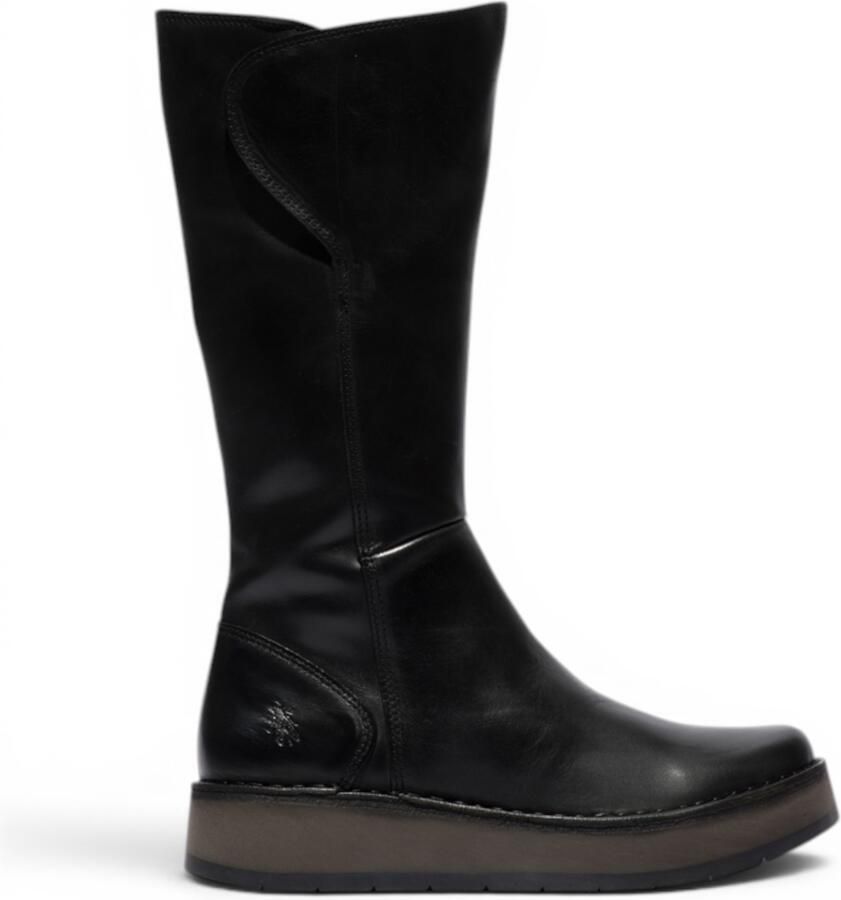 Fly London Dames Zwarte Leren High Pull On lange laarzen RHEA042
