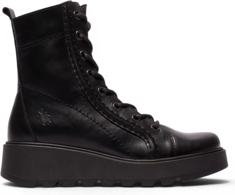 Fly London dames zwarte leren veterschoenen met wedge-hiel gevechtslaarzen TERY554