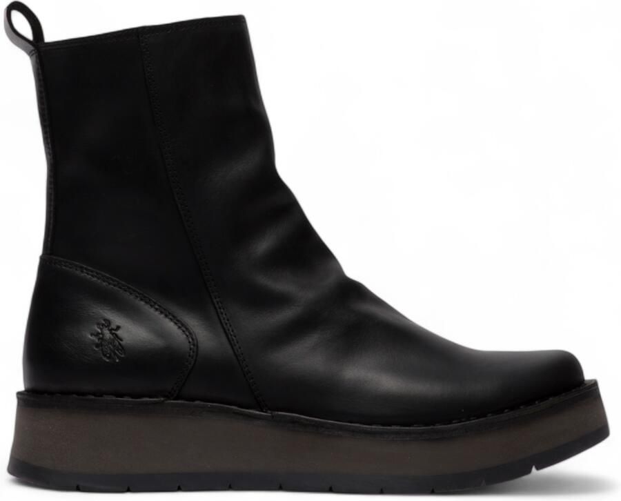 Fly London Dames Zwarte RENO053FLY Leren Enkellaarsjes met Rits en Platform Comfort