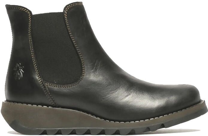 Fly London Dames Zwarte SALV Chelsea Leren Enkel Casual Wedge Heel Laarzen
