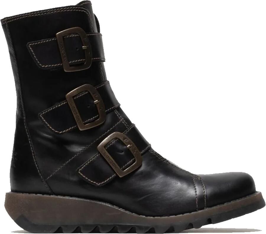 Fly London Dames Zwarte SCOP110 Chelsea Leren Enkel Rits Biker Laarzen