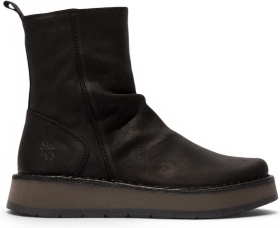 Fly London Dames Zwarte Suède Leren Rits Met Platform Enkellaarzen RENO053FLY