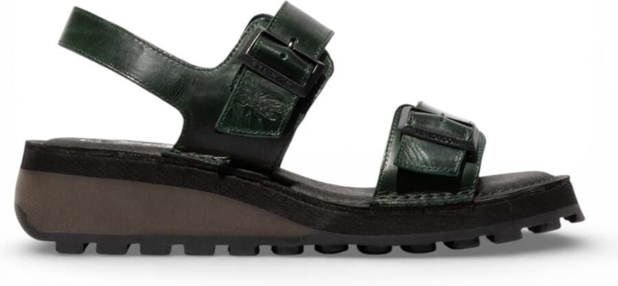 Fly London HEIF558FLY dames sandalen met sleehak en gesp petrolgroen leer