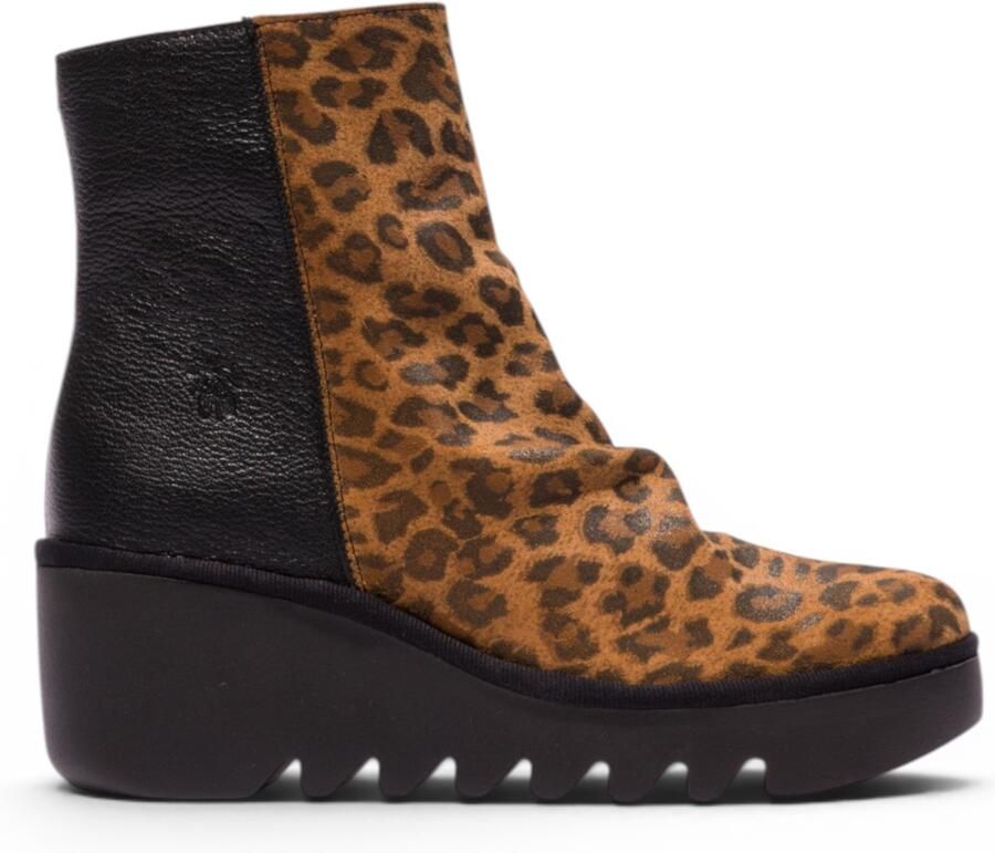 Fly London vrouwen Black Tan Suède Leren Sleufhak Platform Enkellaarzen BAAN538