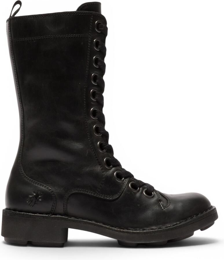 Fly London Women's Black Leather Strike-Up Combat Ankle Boots NOLE176