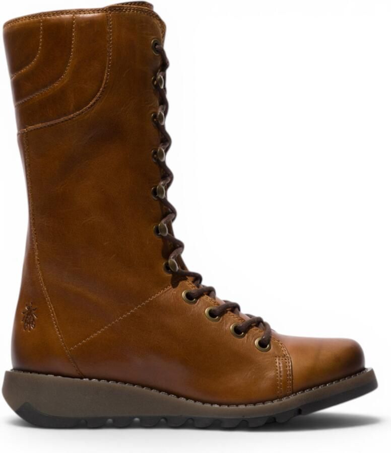 Fly London Women's Brown Leather Strike-Up Combat Ankle Boots STER768 - Foto 1