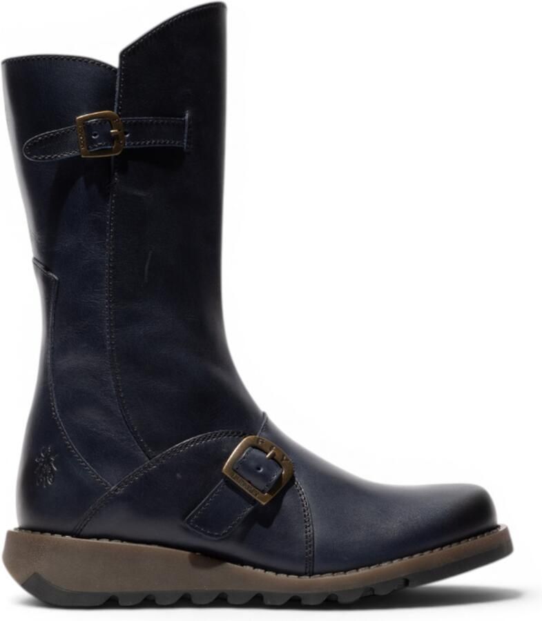 Fly London Womens Wine MES 2 Wighiel Gesp Leren Rits Platform Laarzen midden op de kuit