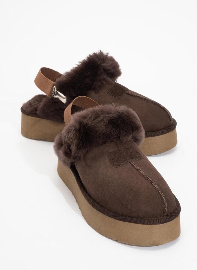 Forever & Always Olessa leren pantoffel met bont