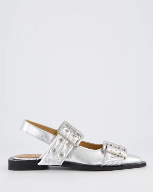 Ganni Dames chunky buckle ballerina zilver