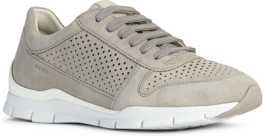Geox D Sukie B Leren Damestrainers Lichtgrijs