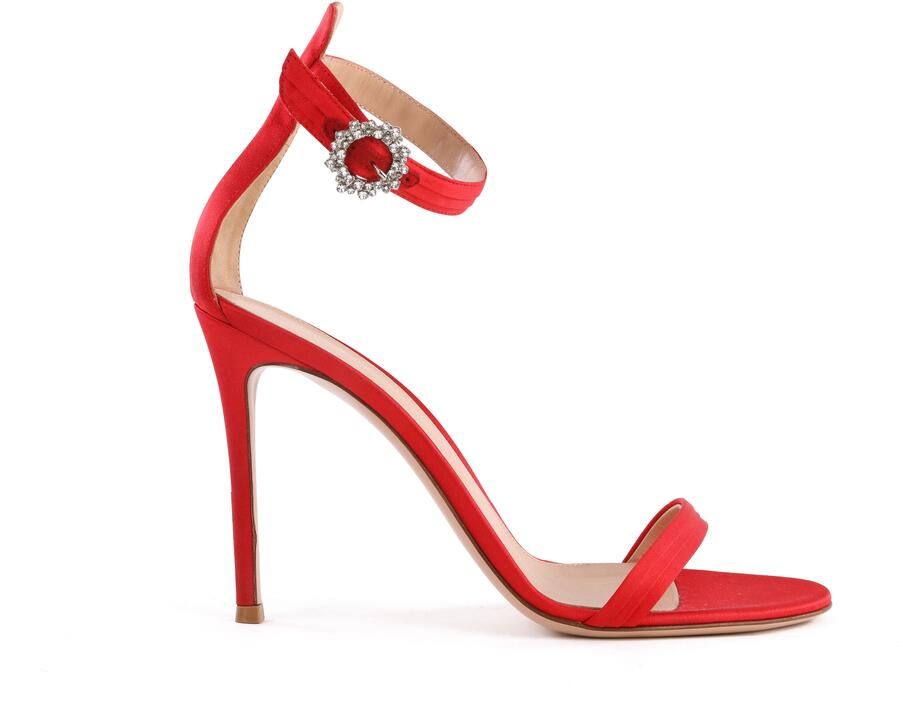 Gianvito Rossi Pre-owned Gianvito Rossi Portofino 100 Kristalversierde Rode Satijnen Sandalen