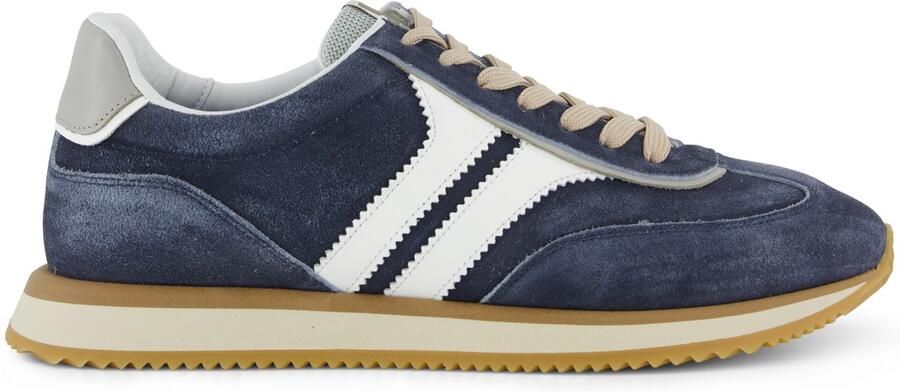 Giorgio blauw witte sneakers gestreept met beige zool