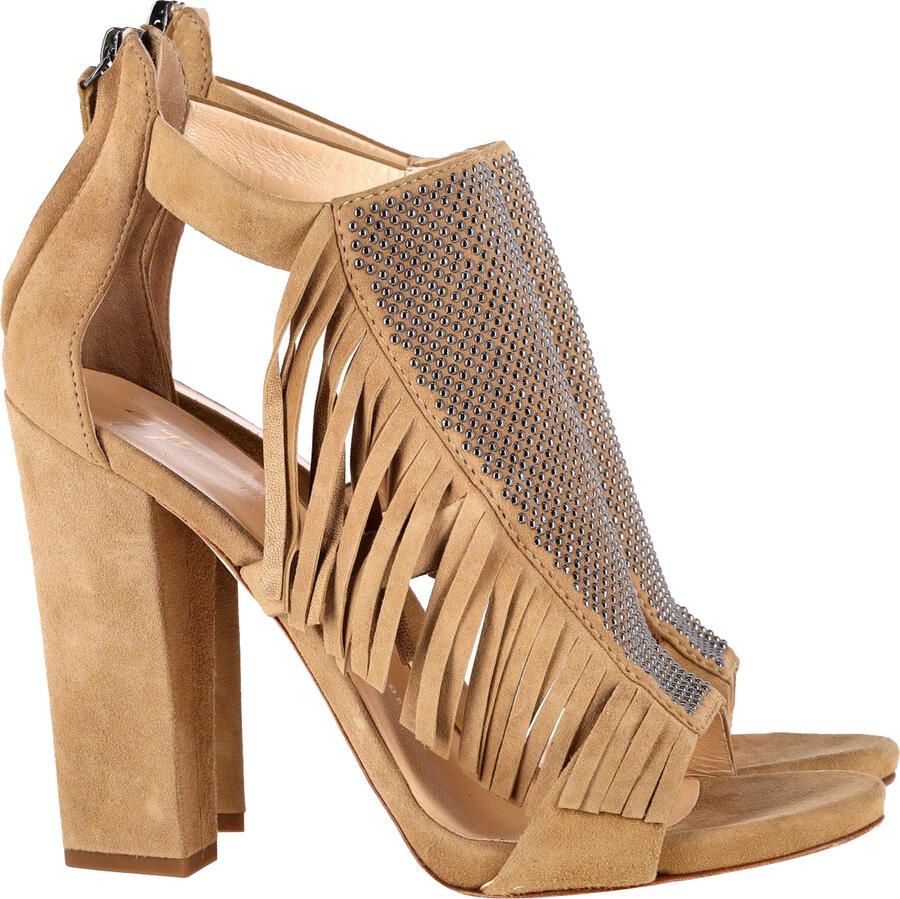 Giuseppe Zanotti Pre-owned Giuseppe Zanotti Alabama Fringed Sandalen in Beigekleurig Suède