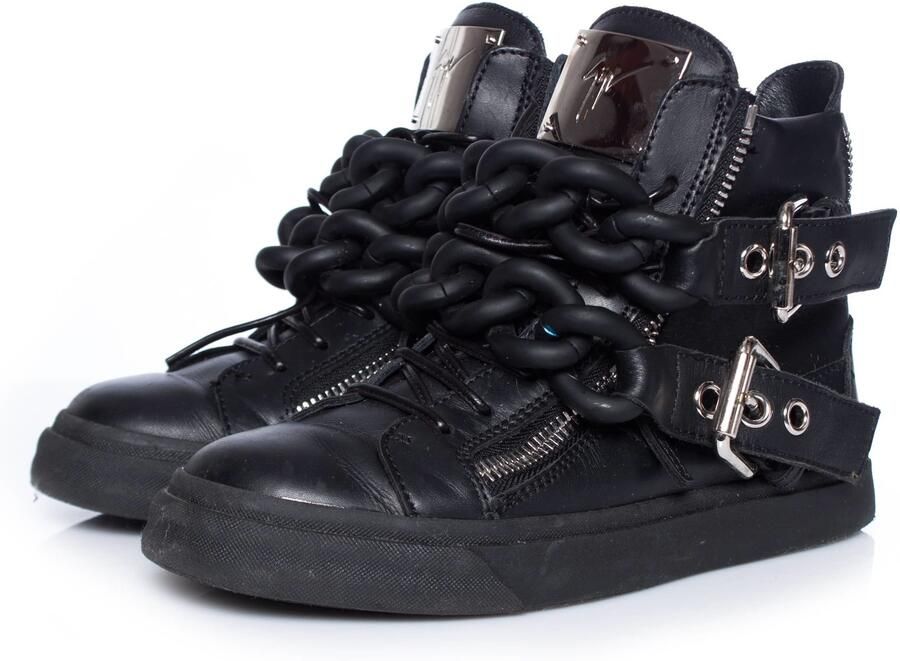Giuseppe Zanotti Pre-owned Giuseppe Zanotti Zwarte Double Chain Leren Hoge Sneakers.