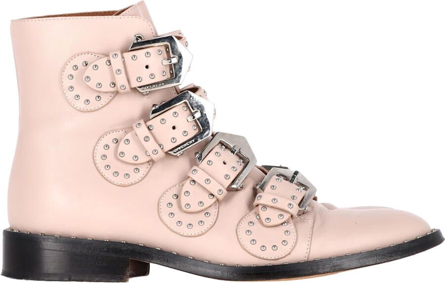 Givenchy Pre-owned Givenchy Gespdetail Studded Enkellaarsjes in Lichtroze Leer