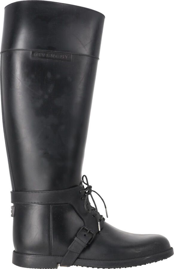 Givenchy Pre-owned Givenchy kniehoge regenlaarzen met vetersluiting in zwart rubber