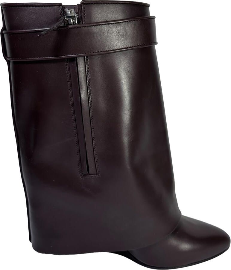 Givenchy Shark Lock Wedge Mid-Calf Boots in bordeauxrood leer