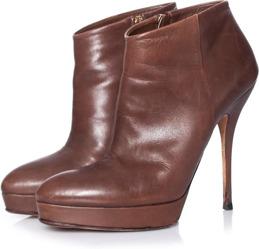 Gucci Pre-owned Gucci Bruine leren enkellaarsjes met plateauzool.