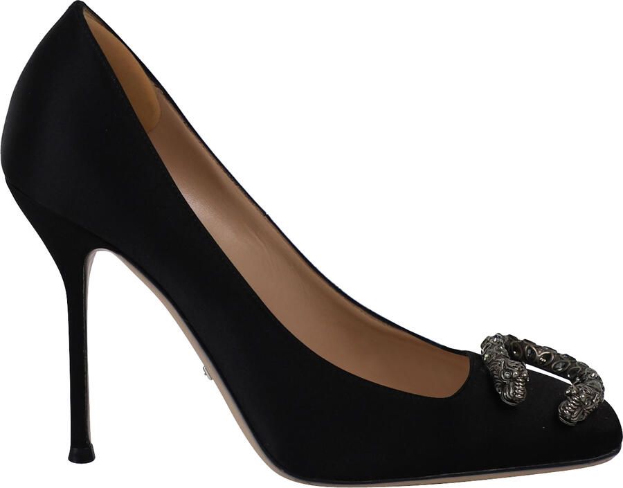 Gucci Pre-owned Gucci Dionysus Versierde Pumps in Zwart Satijn