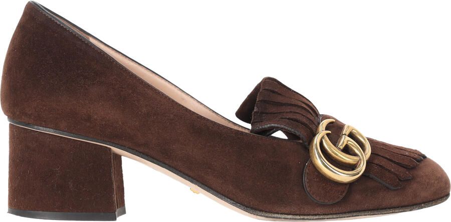 Gucci Pre-owned Gucci Marmont loafers met middelhoge hak in bruin suède