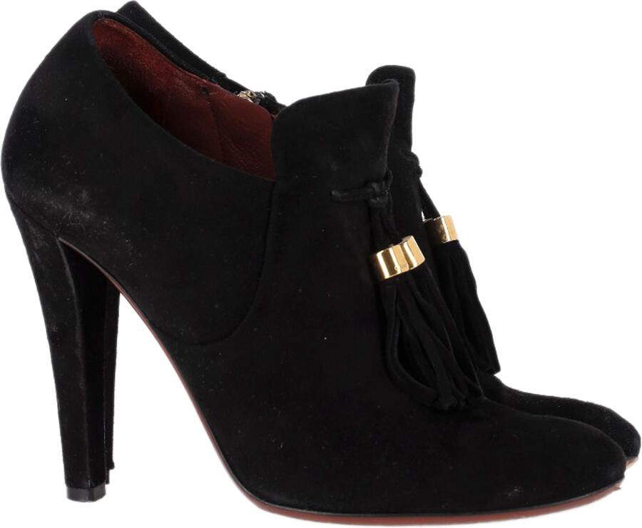 Gucci Pre-owned Gucci Mischa Enkellaarsjes met Franje in Zwart Suède