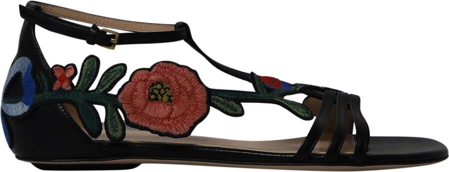 Gucci Pre-owned Gucci Ophelia Bloem-geborduurde Hoofdsandalen in Zwart Leer