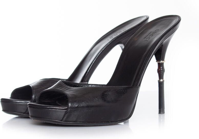 Gucci Pre-owned Gucci Zwarte leren muilsandaal met bamboehak