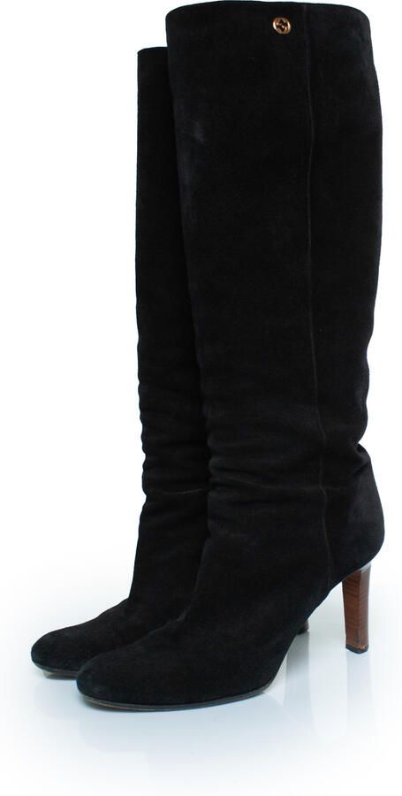 Gucci Pre-owned Zwarte suède knieboots met GG-logo