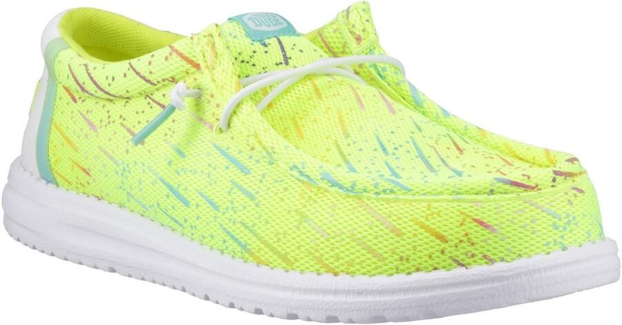 Hey Dude HEYDUDE Wally Party Mesh Polyester Heren Lime Punch Witte Mocassins Schoenen