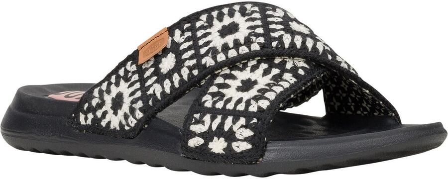 HEYDUDE Christi Slide Cottage Haak Katoen Dames Zwarte Witte Sandalen