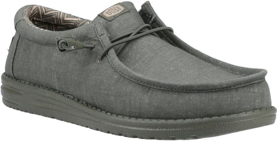 HEYDUDE Wally Stretch Canvas Katoenen Heren Donkergroene Mocassin Schoenen