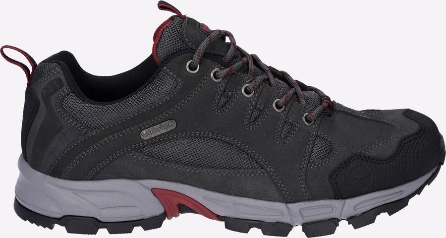 Hi-Tec Auckland Lite Lederen Heren Wandelschoenen In Grafietgrijs Donkerrood