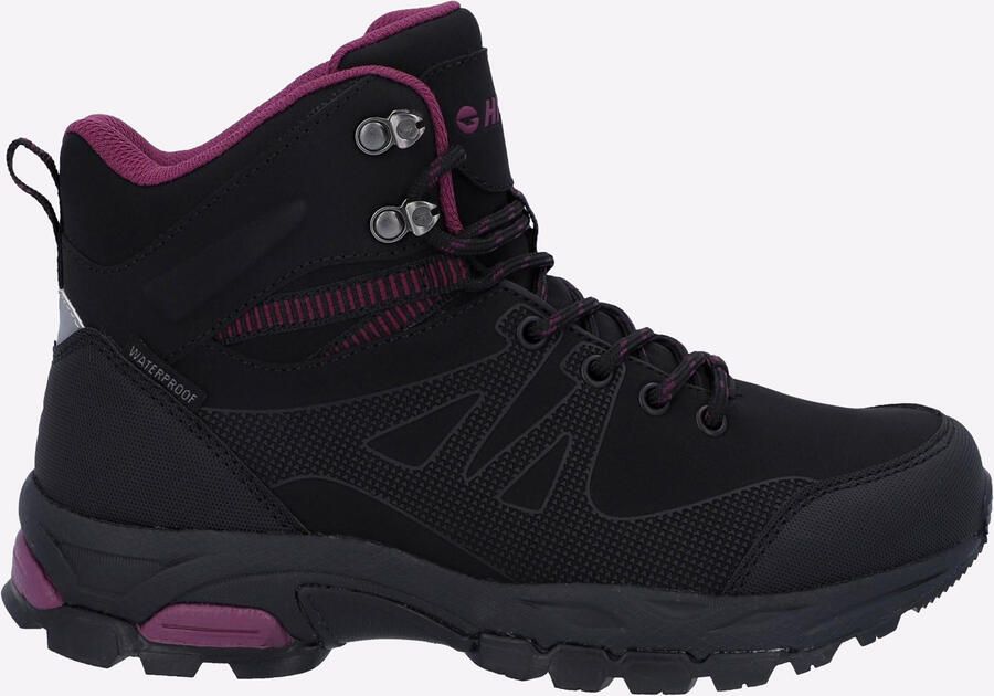 Hi-Tec Jackdaw Mid WP Polyester Dames Zwart Bordeaux Wandelschoenen