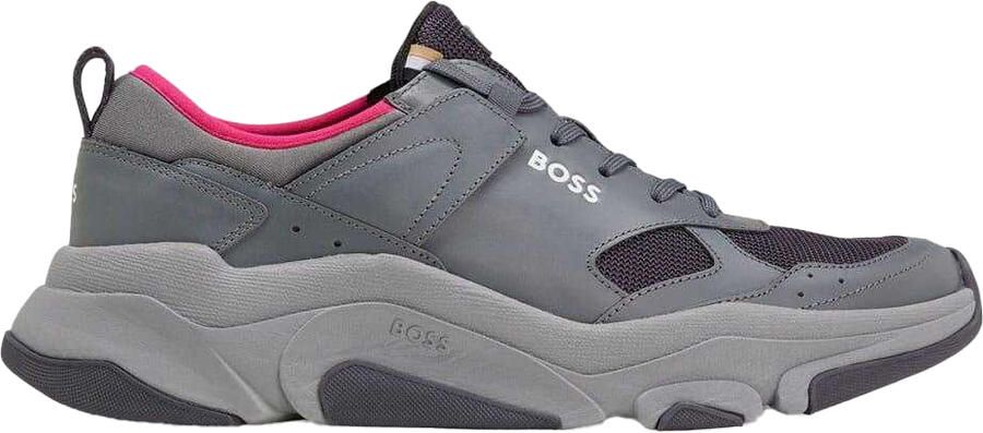 Hugo Boss Heren Asher Leren Hardlooptrainers (Grijs)