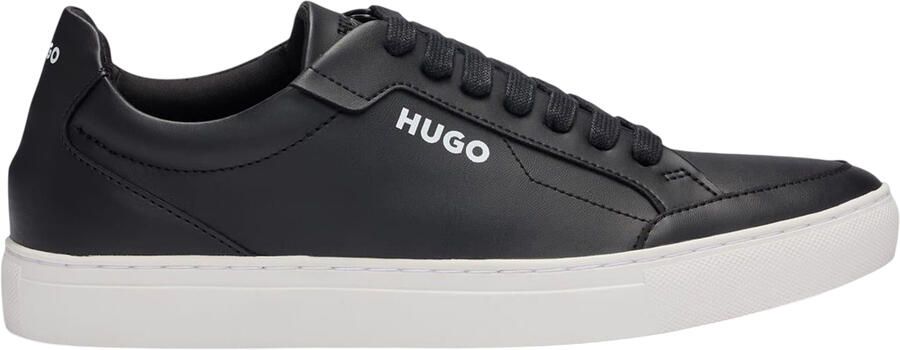 HUGO Heren Futurism leren platte sneakers met ronde neus (Zwart)