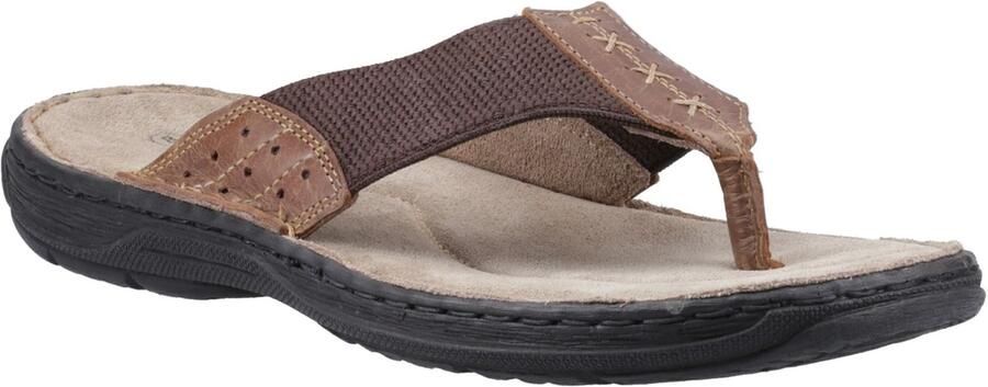 Hush Puppies Alan Toepost Leer Heren Tan Flip-Flops